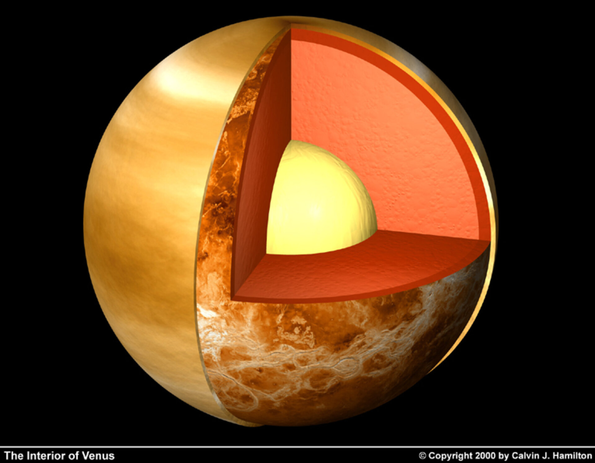 Venus är nästan exakt lika stor som jorden och har därför förmodligen ett inre som är rätt likt vår planets