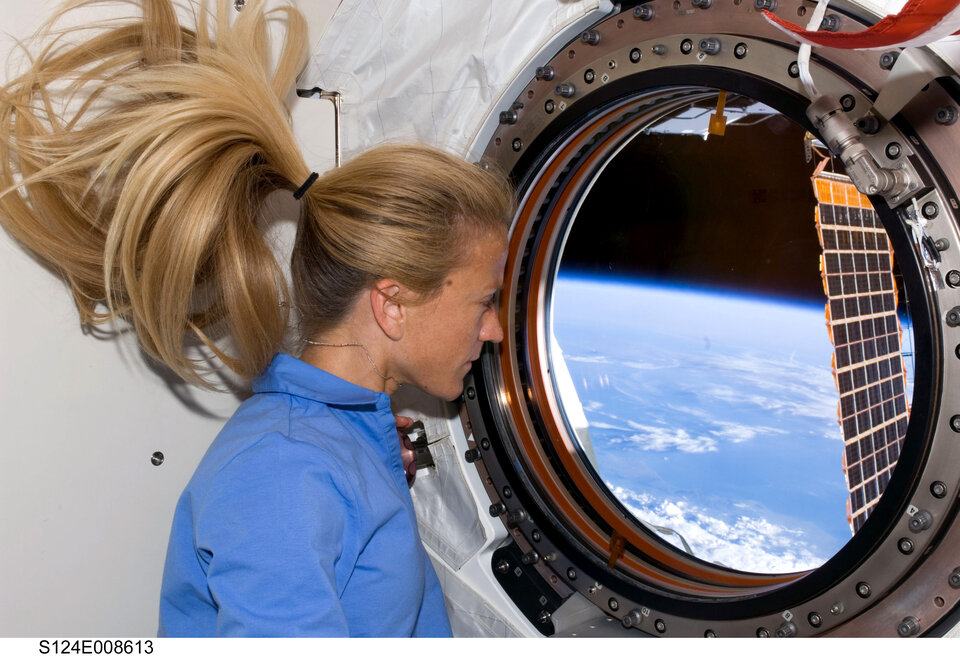 A large window installed in the Kibo laboratory provides views of Earth