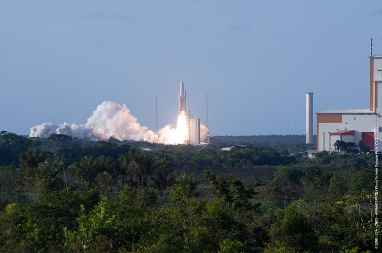Ariane 5 launches from Europe's Spaceport placing Superbird-7 and AMC-21 in orbit