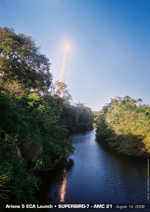 Ariane 5 launches from Europe's Spaceport placing Superbird-7 and AMC-21 in orbit