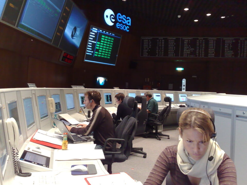 Ein ESOC-Team bei der Simulation des GOCE-Fluges