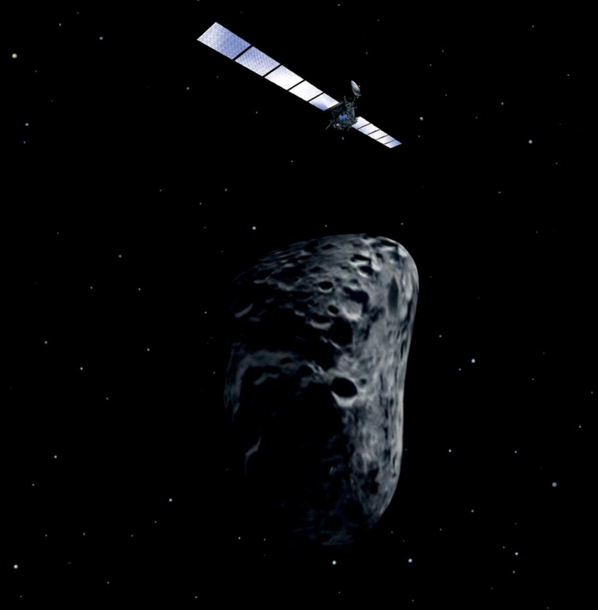 ESAs romsonde Rosetta passerer asteroiden Steins 5. september 2008.