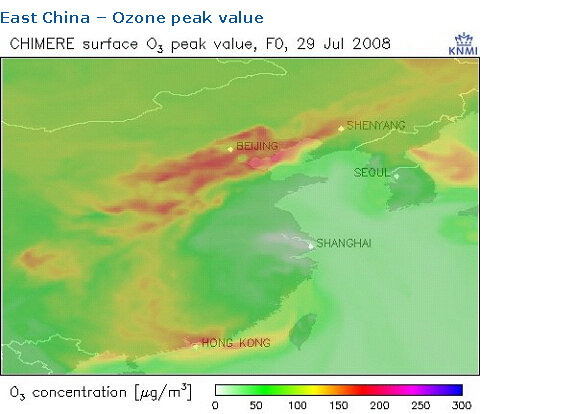 Piekwaarden van ozon boven China