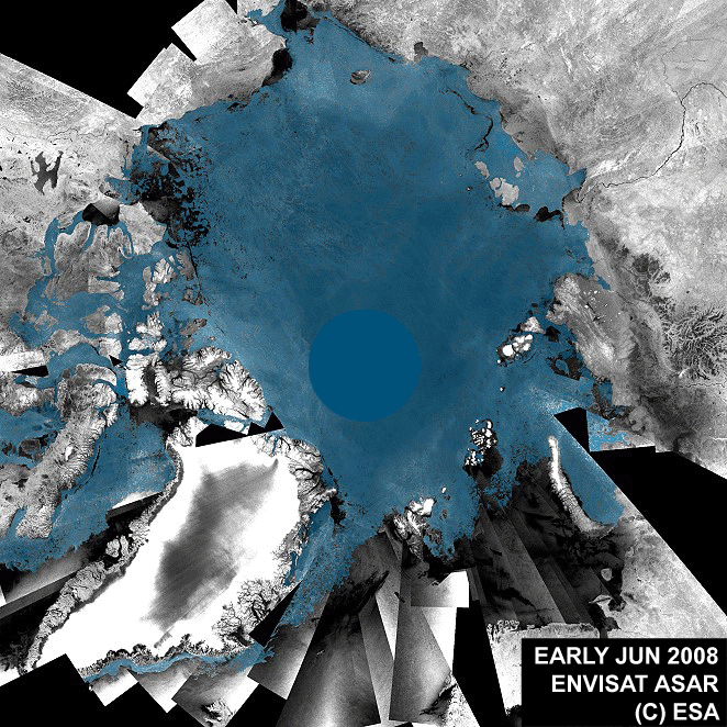 Changes in Arctic sea ice between June and September 2008