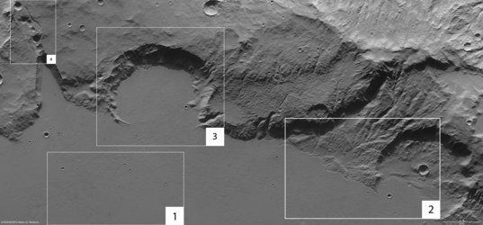 Mangala Fossae, annotated nadir view