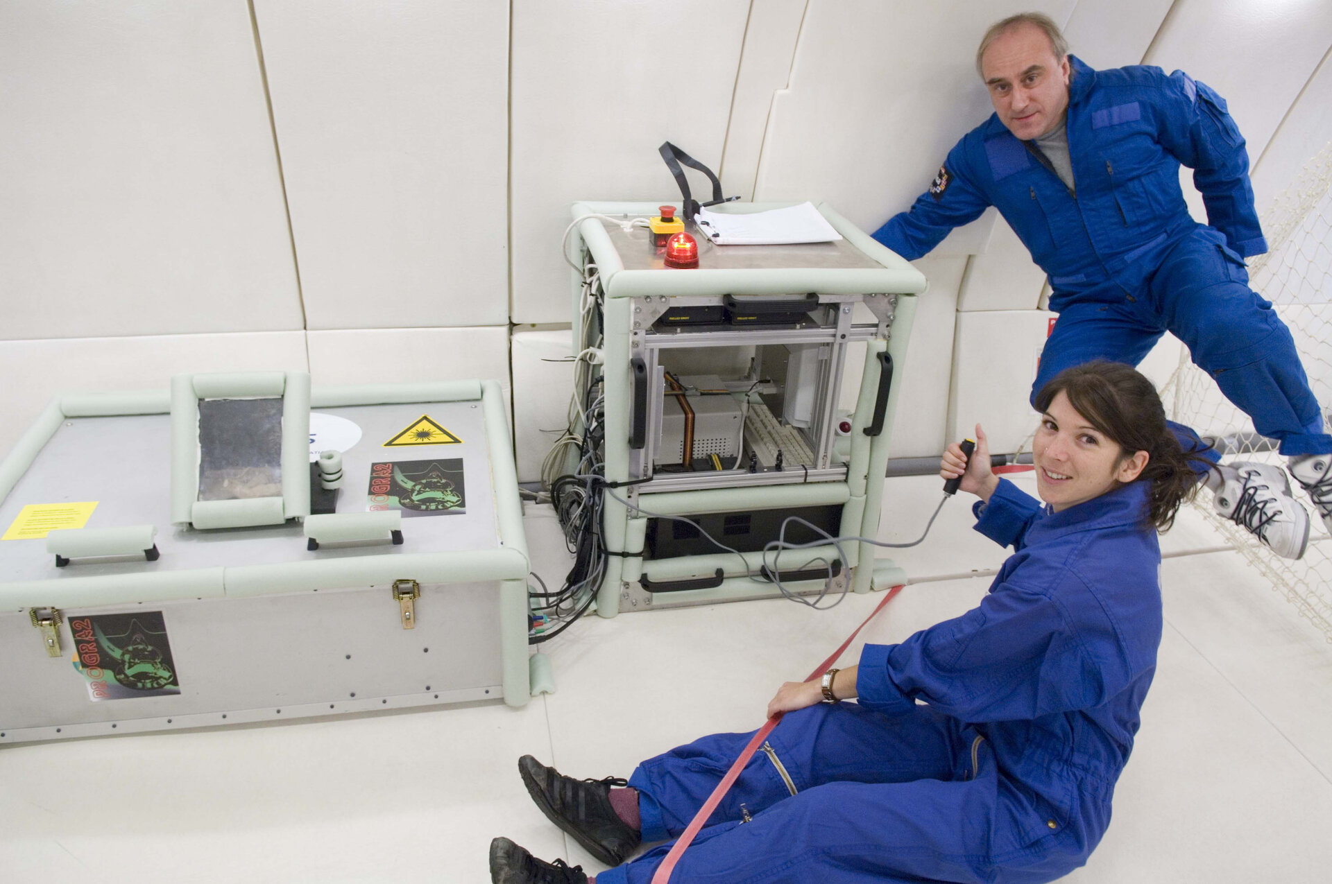 For safety, the walls and floor of the cabin and all edges of the experiment hardware are cushioned