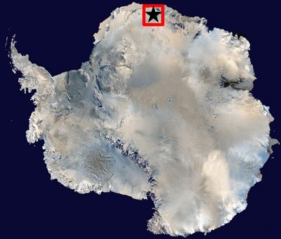 Mapa de la Antártida mostrando la ubicación de la región de hielo azul