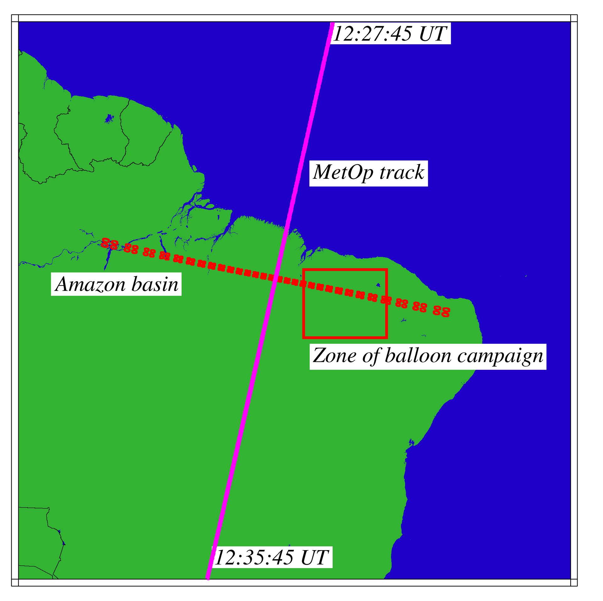 Location of balloon campaign relative to MetOp track