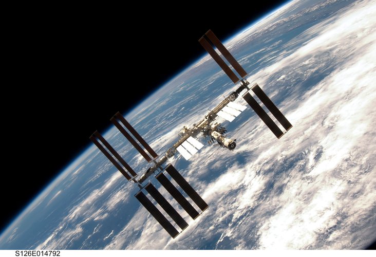 ISS viewed from Endeavour following undocking on 28 November 2008