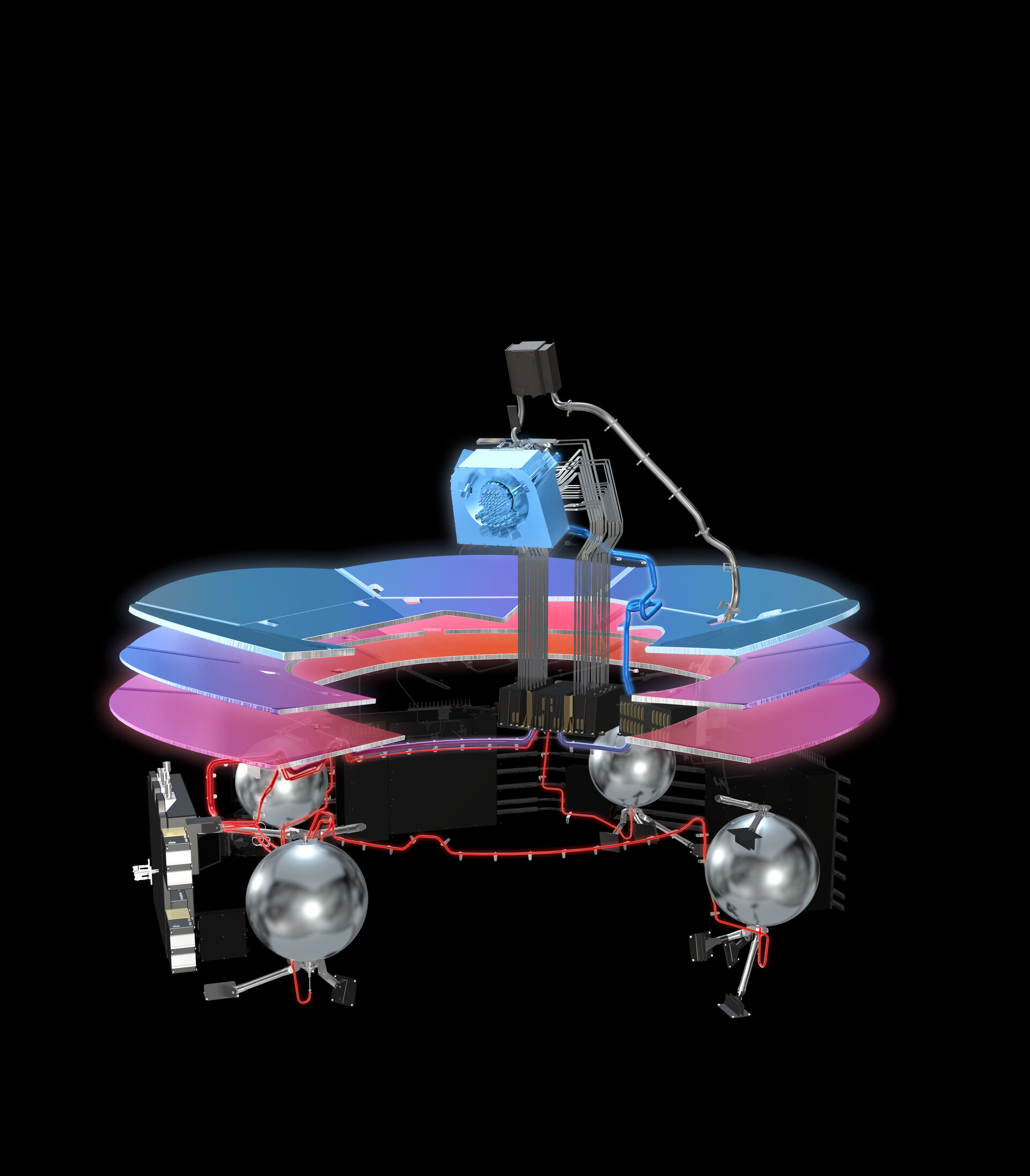 Planck’s cooling system (at 1 degree Kelvin), coloured