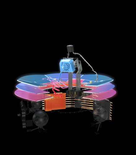 Planck’s cooling system (at 20 degrees Kelvin), coloured