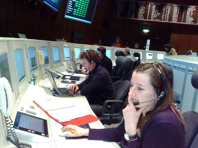 Deputy Spacecraft Operations Manager Christoph Steiger (R) in Main Control Room