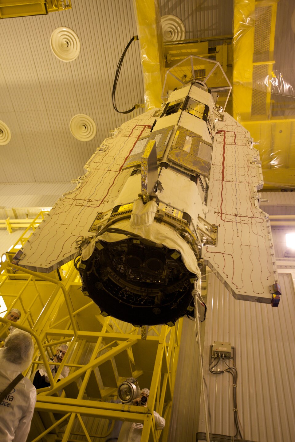 GOCE undergoing preparations in the cleanroom
