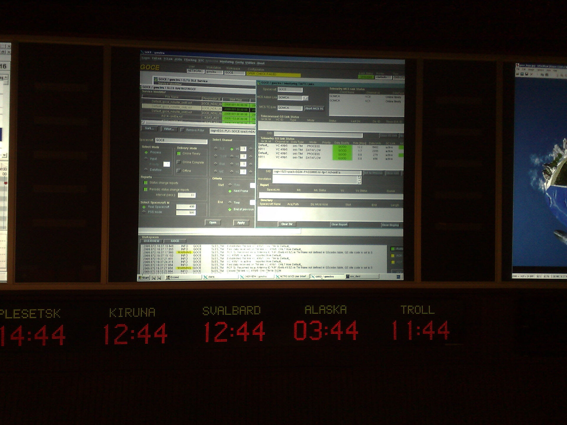 GOCE Mission Control System display