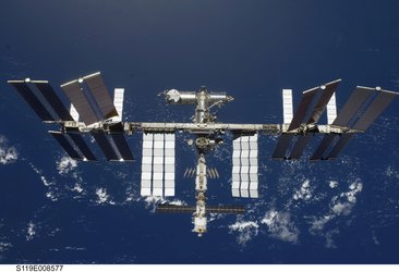 International Space Station is seen from Space Shuttle Discovery