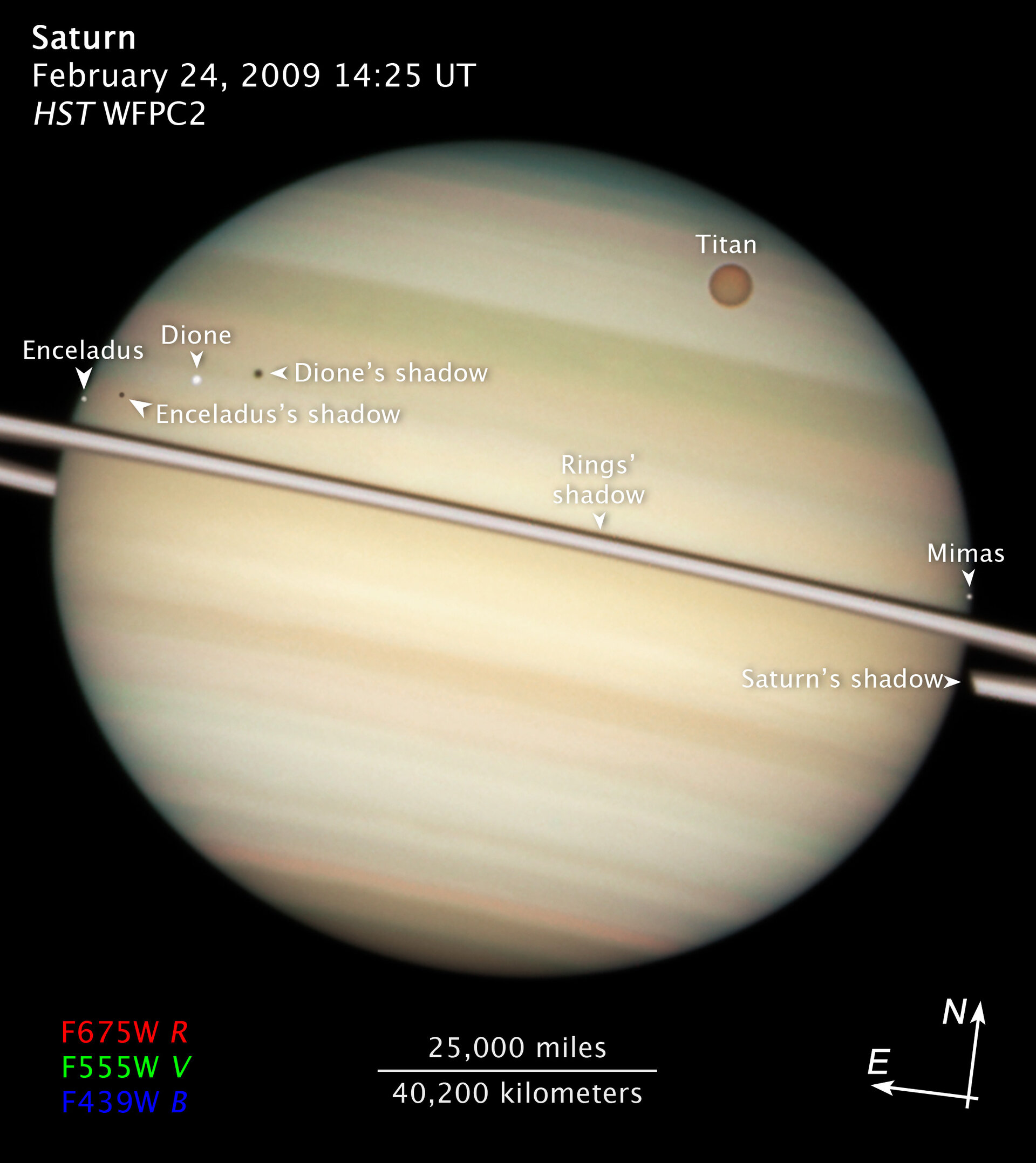 Zooming in on Saturn and four of its moons