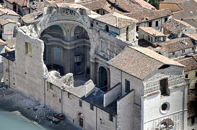 A damaged church in L'Aquila