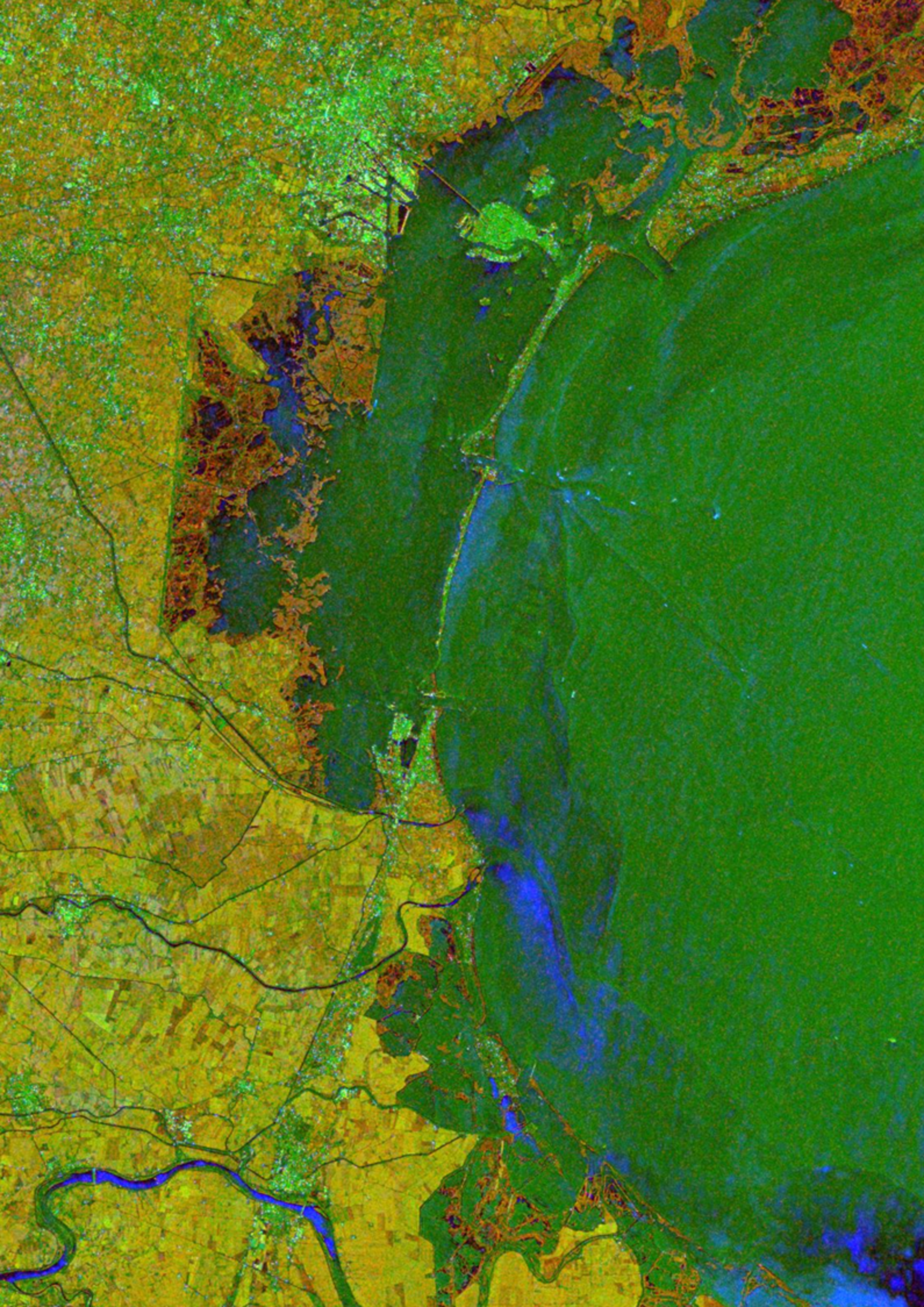 ERS-2/Envisat InSAR tandem interferogram showing Po river delta, Italy