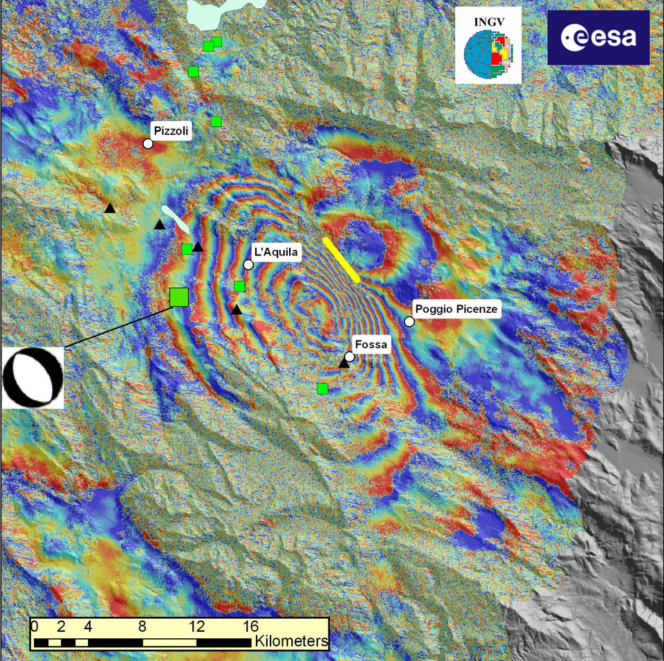 Interferogram of surface displacement