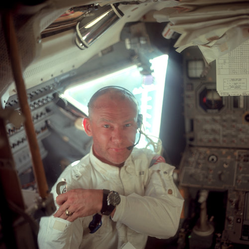 Aldrin working in the Lunar Module