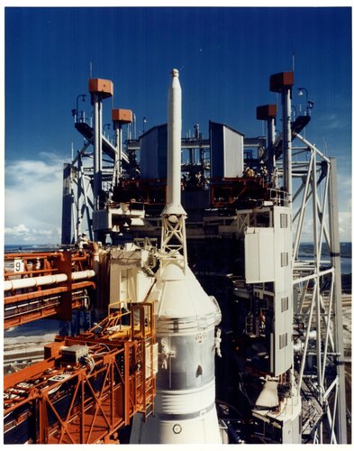Apollo 11 capsule atop launcher