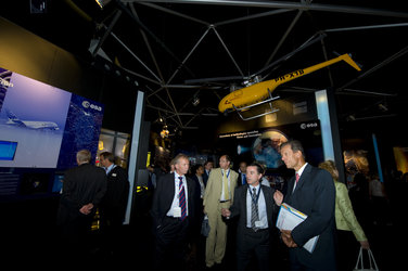 Fernando Doblas presents the ESA Pavilion to members of the European Commission and the European Defence Agency