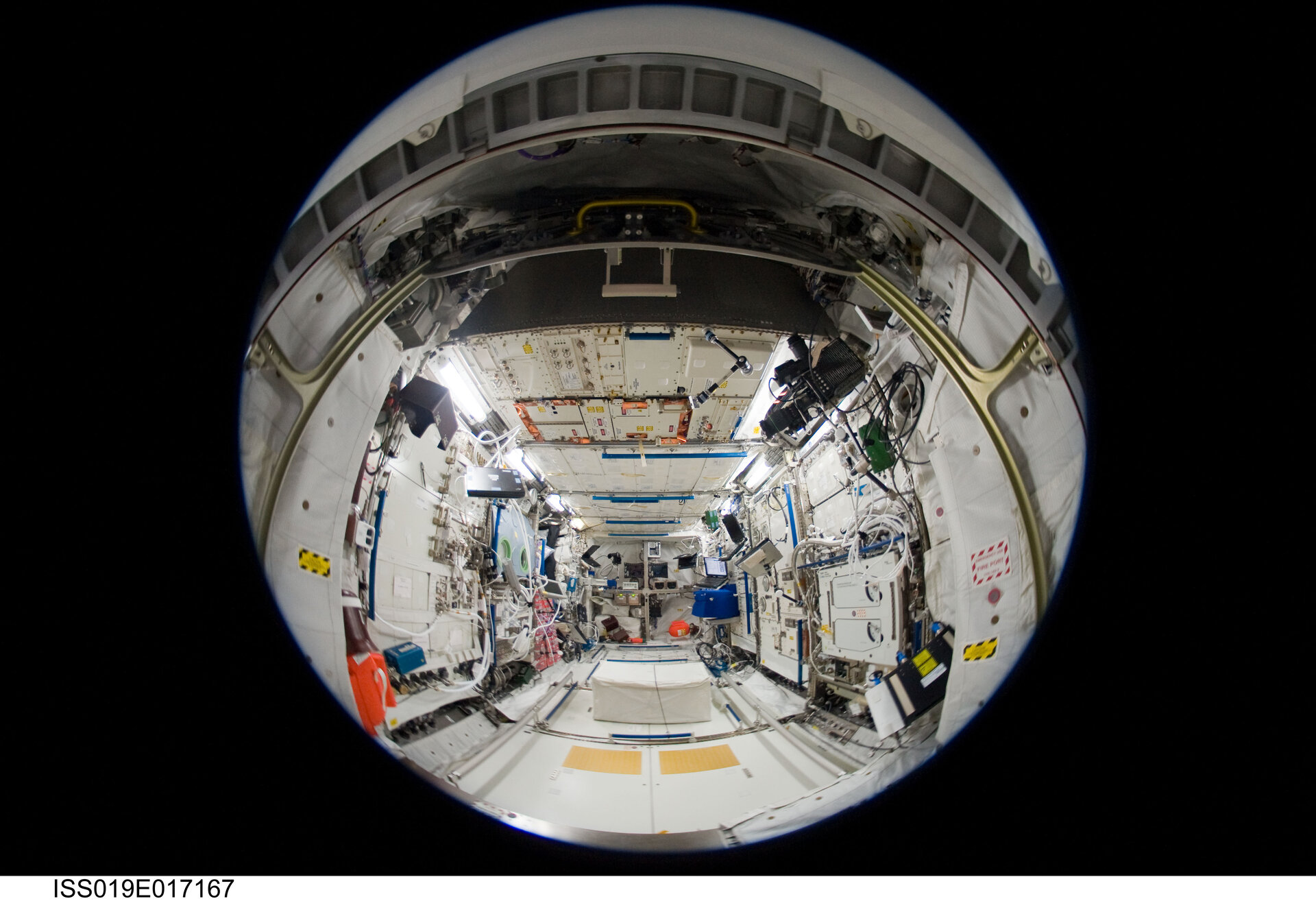 Fisheye view inside the European Columbus laboratory