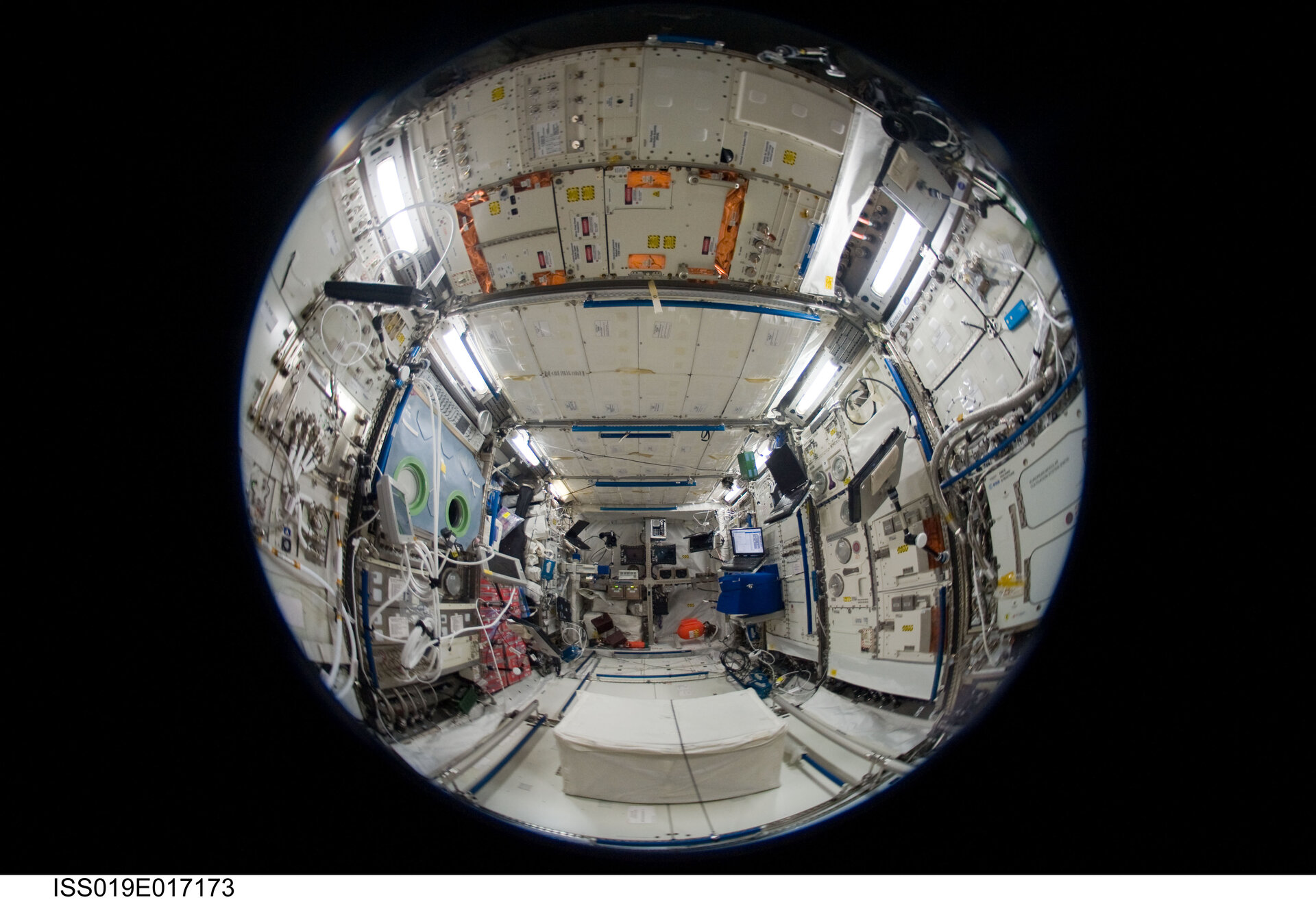 Fisheye view inside the European Columbus laboratory