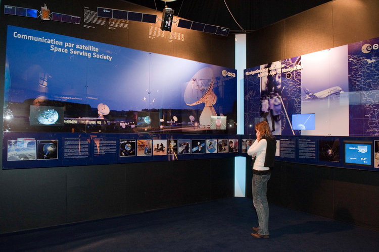 Interior view of the ESA Pavilion, telecommunication and navigation