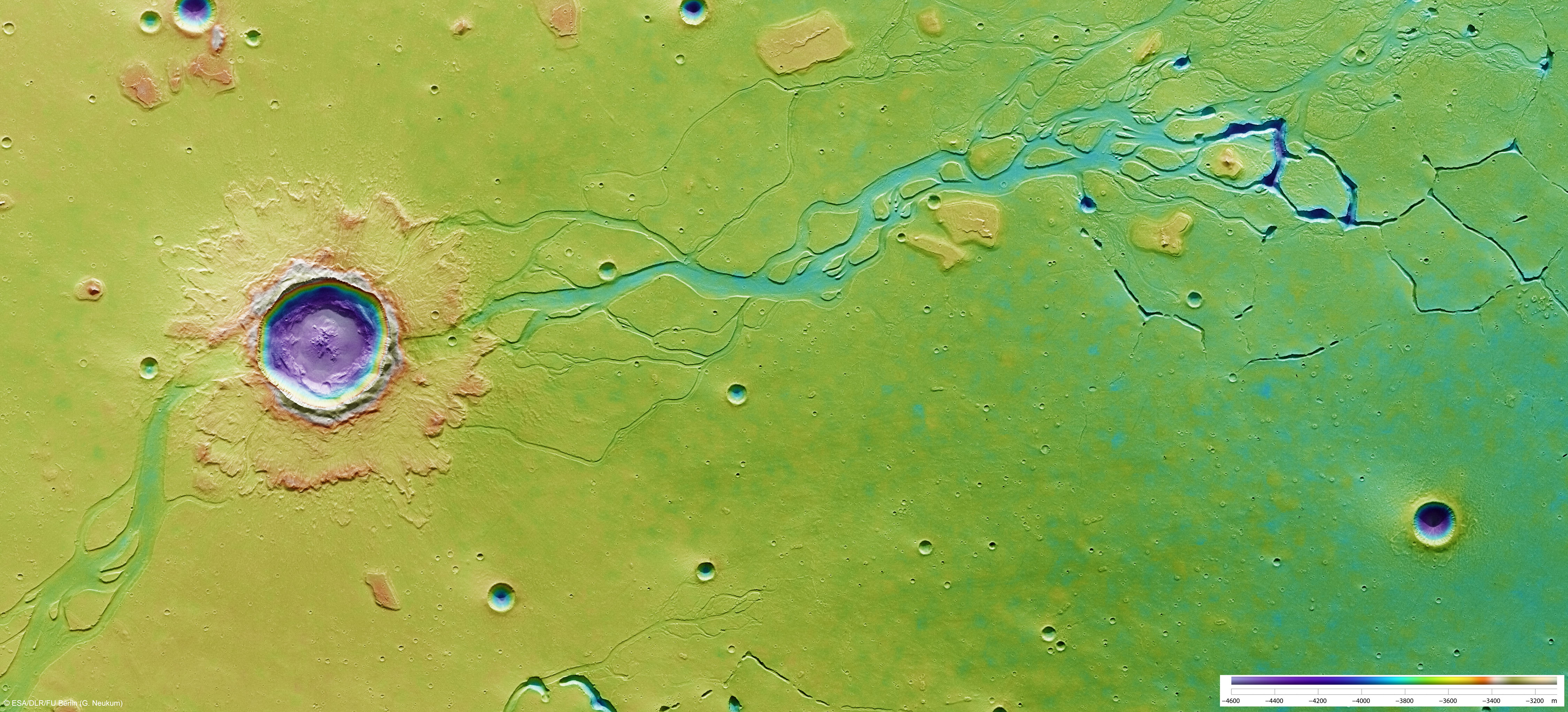 Impacto en Hebrus Vallis. Fuente: ESA/DLR/FU Berlin (G. Neukum)