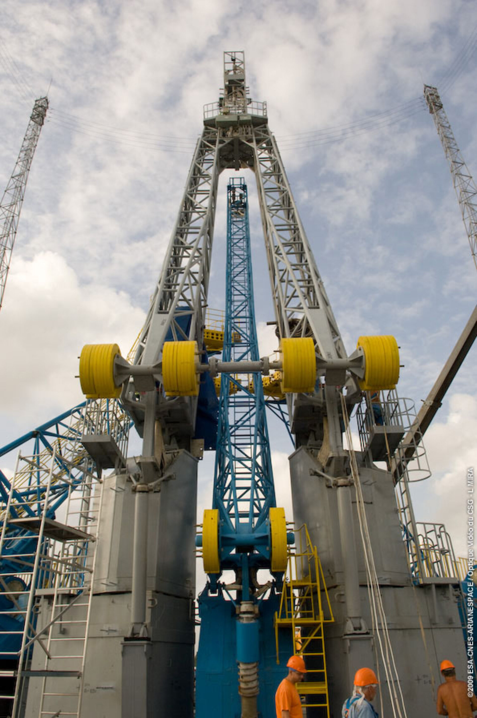 Umbilical masts on the Soyuz launch pad