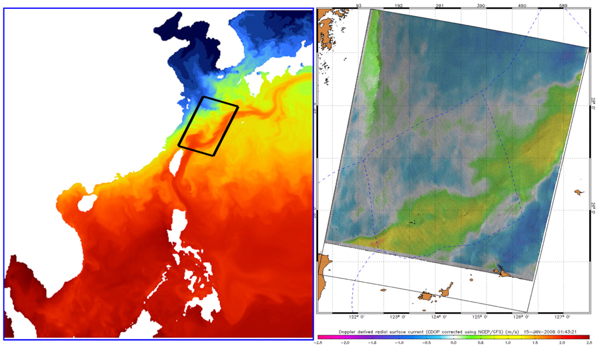 Sea-surface temperature model and the Kuroshio Current seen by Envisat