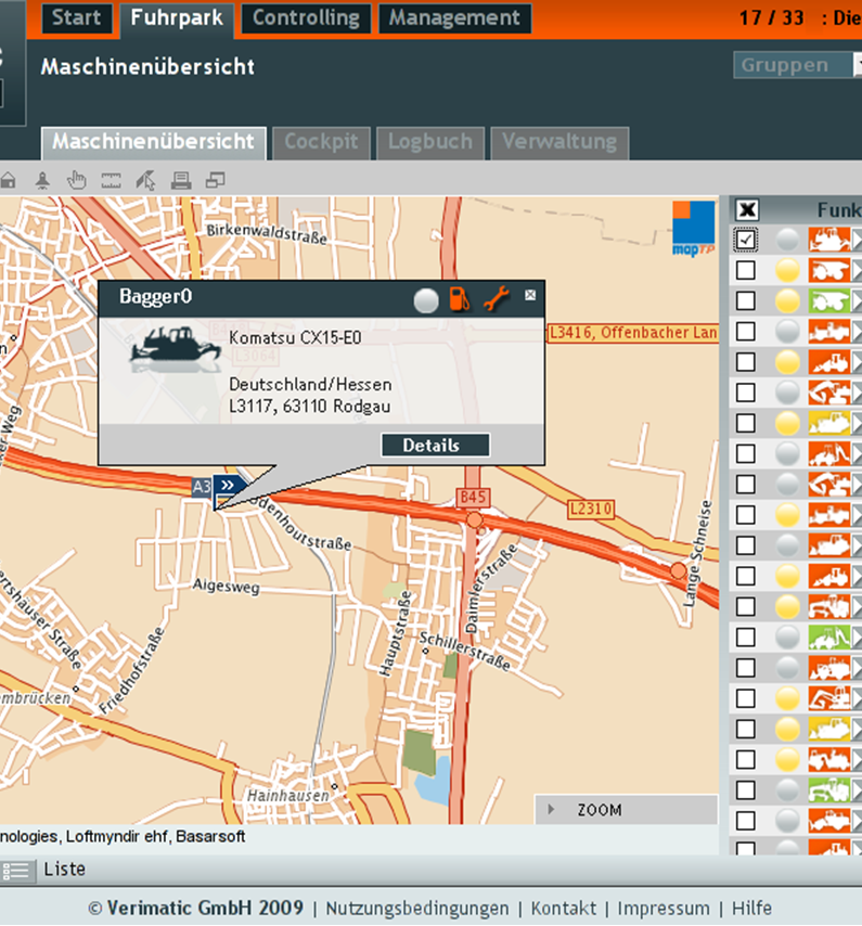 Tracking of construction machines by Verimatic’s ISO-FLEET