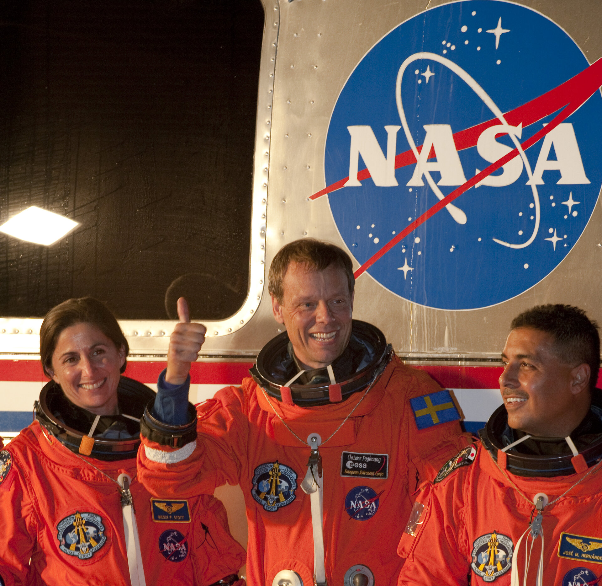 Christer Fuglesang and the STS-128 mission crew during walkout