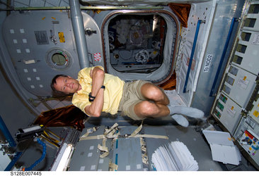 Christer Fuglesang floating freely inside the Leonardo Multi-Purpose Logistics Module