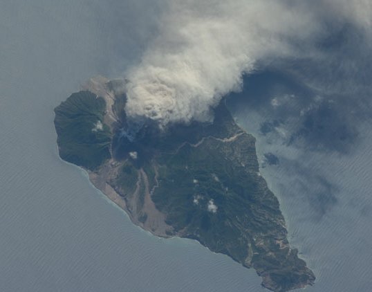 The active volcano Soufriere Hills on Montserrat Island, photographed from the ISS on 11 October