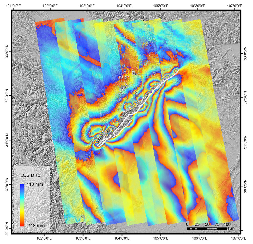 Interferogram showing fault surface breaks