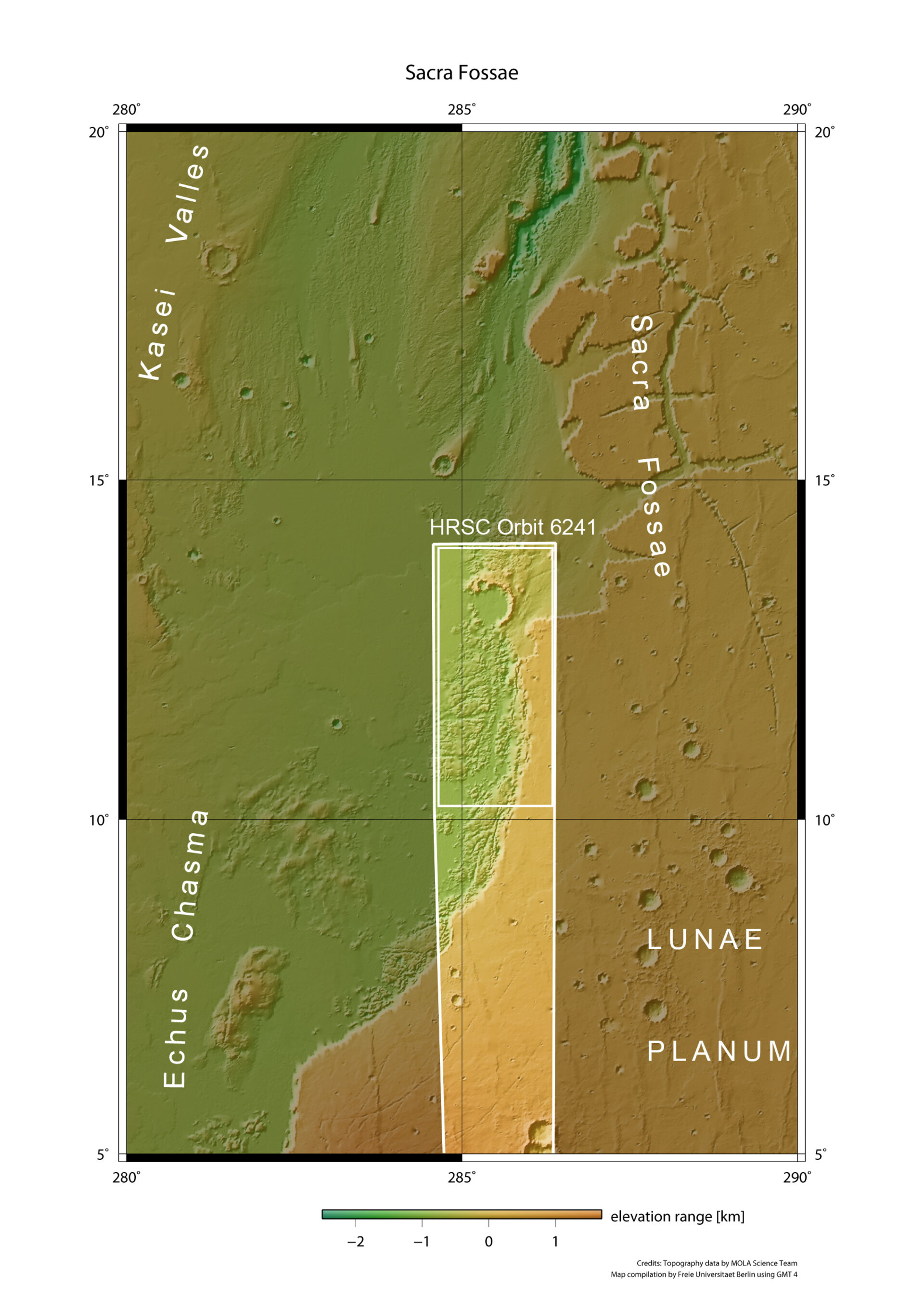 Kasei Valles and Sacra Fossae context map