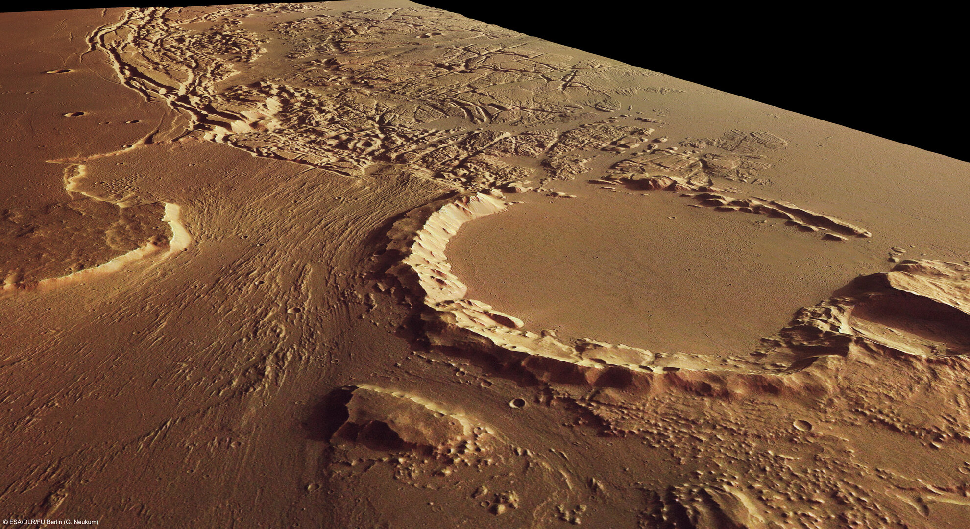 Kasei Valles and Sacra Fossae, in perspective