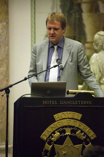ESA's Peter Hulsroj speaking at the ceremony
