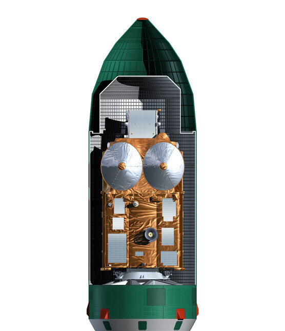 CryoSat-2 unter der Nutzlastverkleidung (Grafik)