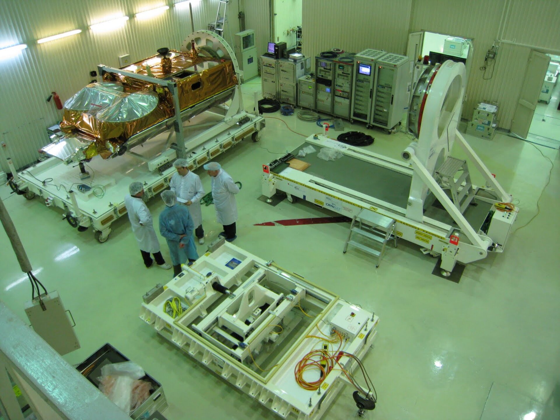 Cryosat-2 satellite and equipment in the cleanroom