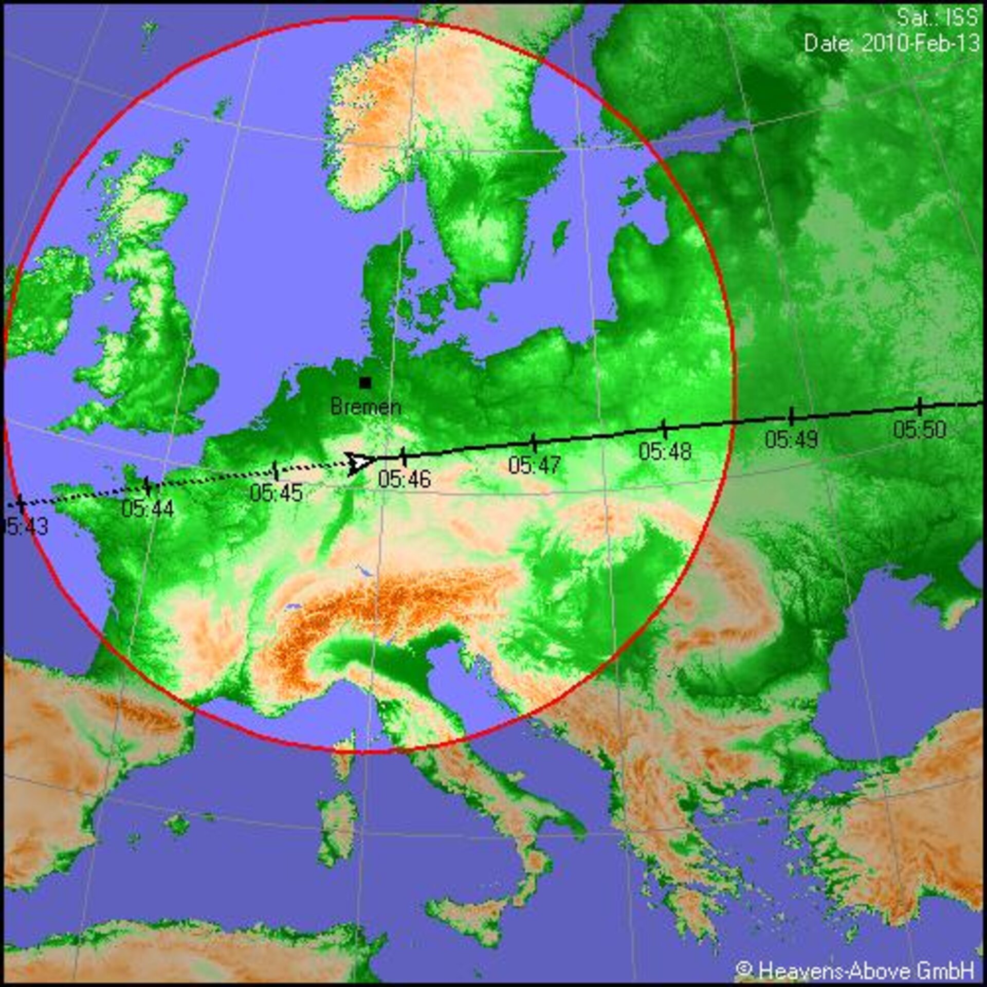 ISS passing central Europe on 13 February