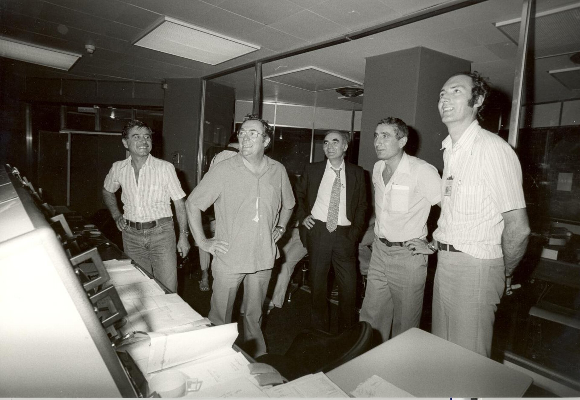 Launch Director Alexander Merdrignac and team celebrate with Hubert Curien