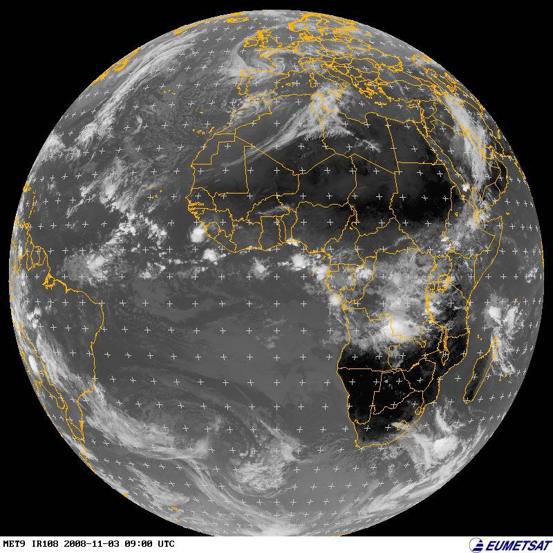 Imagen del satélite Meteosat de las condiciones meteorológicas sobre África