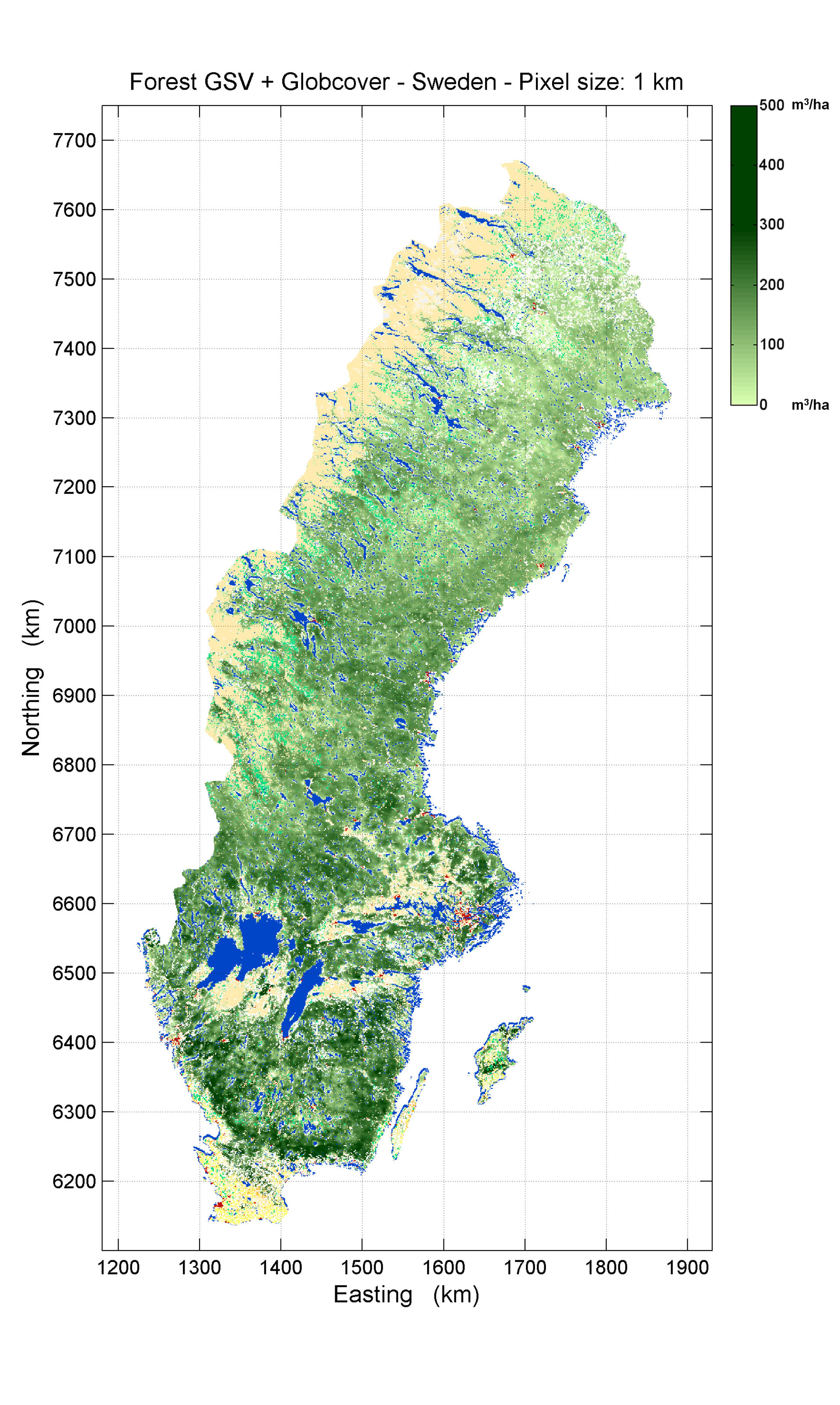 Forest growing stock volume map of Sweden