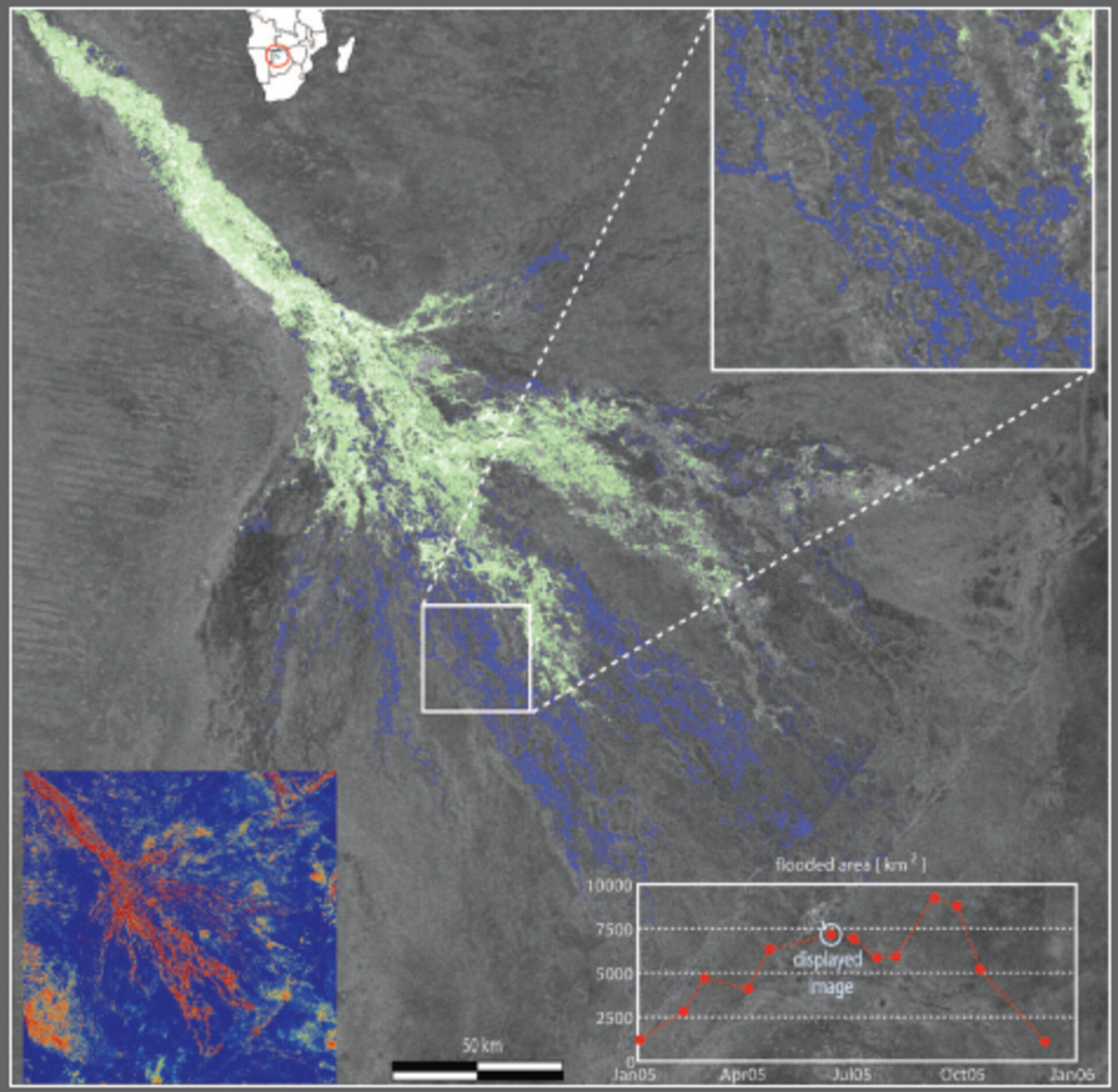 Okavango Delta flooding patterns