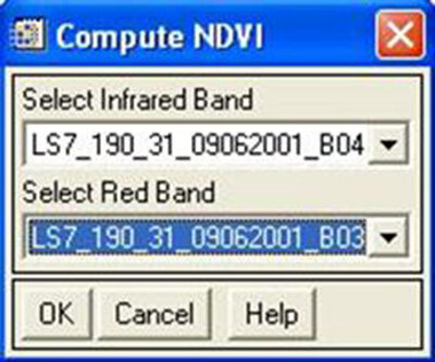 Selection of band for computing NDVI image