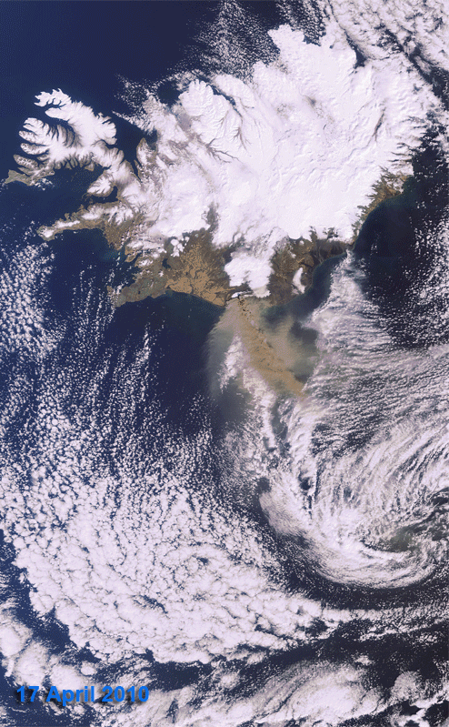Development of the ash plume from Iceland’s volcano