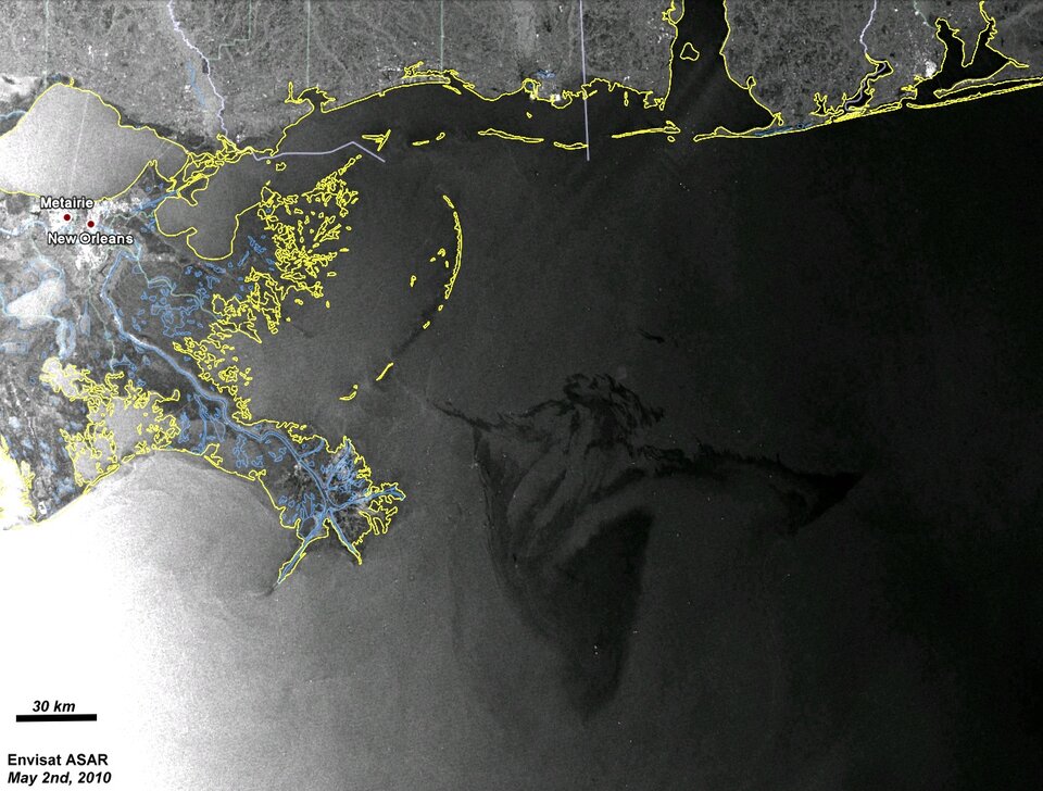 Envisat radar image of Gulf of Mexico oil spill provided to the Charter